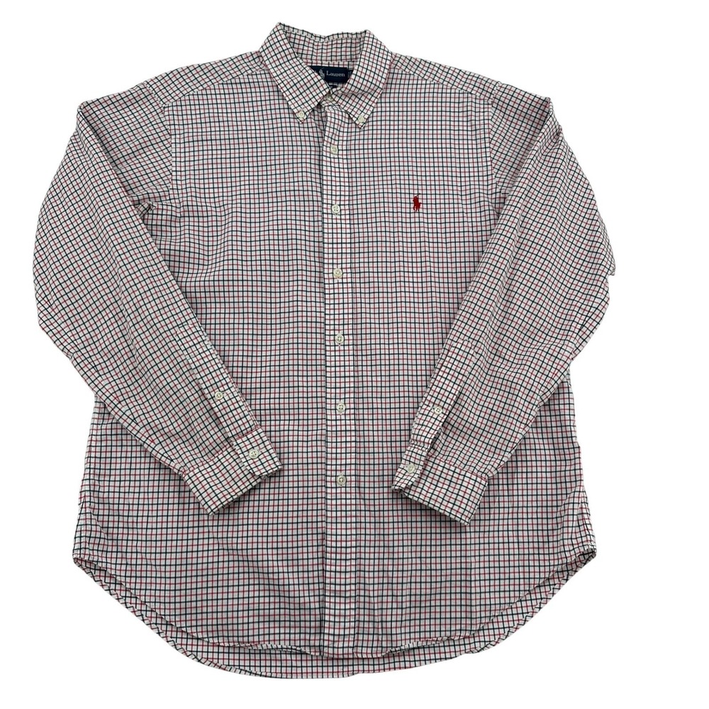 Ralph Lauren Classic Fit Long Sleeve Button Down Red White Plaid Shirt Men's L
